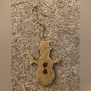 Wooden & Metallic Trim Snowman | Hanging Holiday Home Decor Ornament